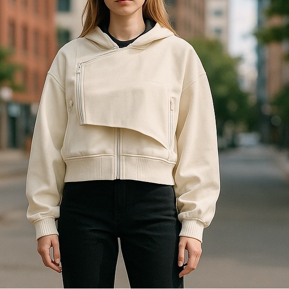 White bomber jacket Size Small lots of pockets NWT - Picture 1 of 12